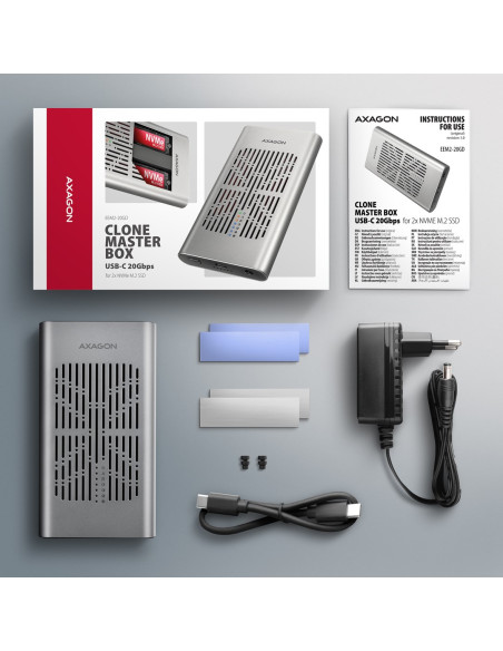 Axagon Eem2-20Gd Stacja Dokująca Do Dysków Twardych Usb 3.2 Gen 2 (3.1 Gen 2) Type-C Czarny, Szary