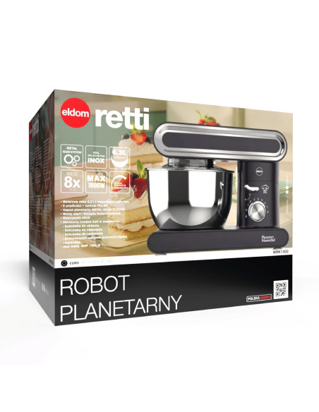Eldom Robot Planetarny Wrk1400 Retti 1400W Moc Max 1900W Czarny Misa 6,2 L Wolny Start