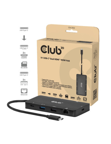 Club3D Csv-2552 Huby I Koncentratory Usb Type-C 5000 Mbit/S Czarny