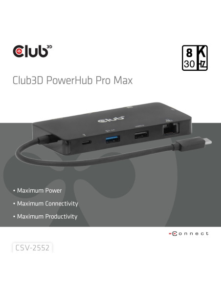 Club3D Csv-2552 Huby I Koncentratory Usb Type-C 5000 Mbit/S Czarny
