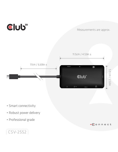 Club3D Csv-2552 Huby I Koncentratory Usb Type-C 5000 Mbit/S Czarny