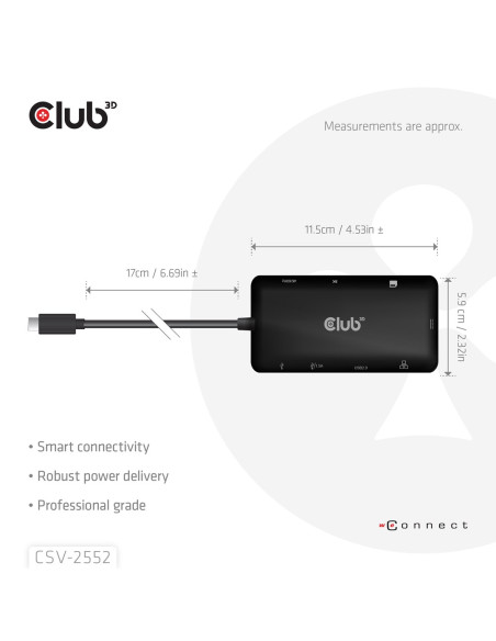 Club3D Csv-2552 Huby I Koncentratory Usb Type-C 5000 Mbit/S Czarny