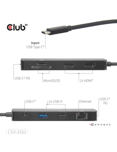 Club3D Csv-2552 Huby I Koncentratory Usb Type-C 5000 Mbit/S Czarny