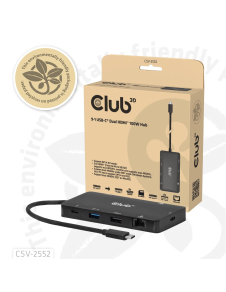 Club3D Csv-2552 Huby I Koncentratory Usb Type-C 5000 Mbit/S Czarny