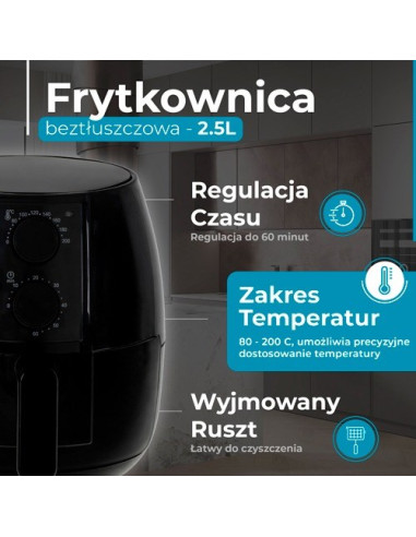 Frytkownica Beztłuszczowa Airfryer Adler Ad 6312 2,5 Litra Czarna