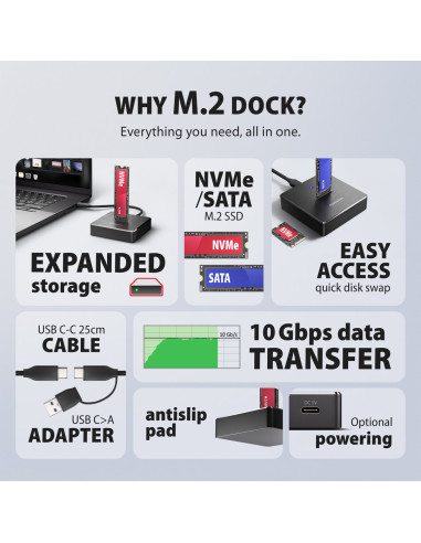 Axagon Adsa-M2C11 Stacja Dokująca Do Dysków Twardych Usb 3.2 Gen 2 (3.1 Gen 2) Type-C Czarny