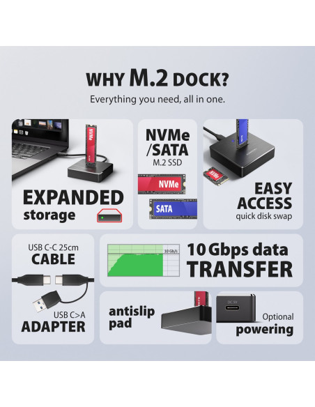 Axagon Adsa-M2C11 Stacja Dokująca Do Dysków Twardych Usb 3.2 Gen 2 (3.1 Gen 2) Type-C Czarny