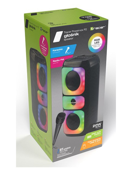 Tracer Powervox P2 Tws Bt Przenośny Głośnik Stereo Czarny 40 W