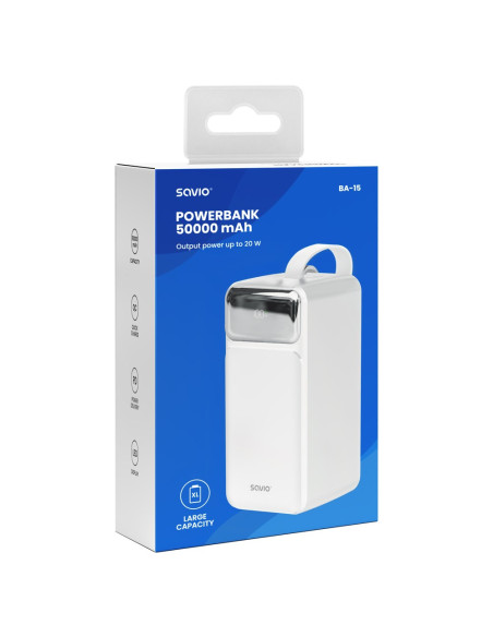 Savio Ba-15 Bank Mocy Litowo-Polimerowy (Lipo) 50000 Mah Biały