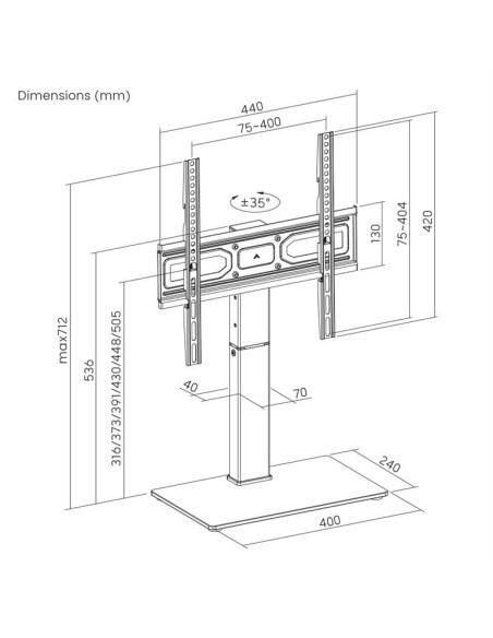 Gembird Tvs-D65S-01 Stojak Pod Telewizor (Obrotowy), 32" - 65", Czarny