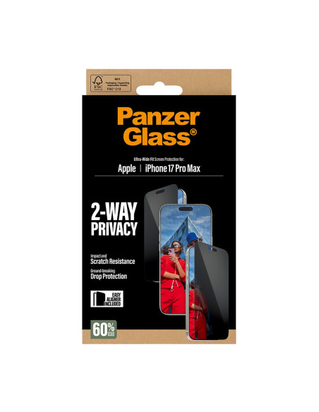 Panzerglass ® 2-Way Privacy Screen Protector Iphone 17 Pro Max | Ultra-Wide Fit W. Easyaligner Przezroczysta Ochrona Ekranu Appl