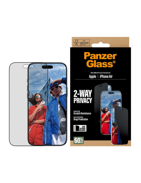 Panzerglass ® 2-Way Privacy Screen Protector Iphone Air | Ultra-Wide Fit W. Easyaligner Przezroczysta Ochrona Ekranu Apple 1 Szt