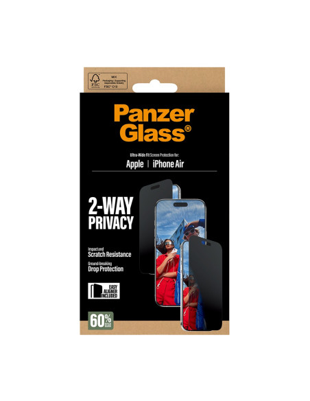 Panzerglass ® 2-Way Privacy Screen Protector Iphone Air | Ultra-Wide Fit W. Easyaligner Przezroczysta Ochrona Ekranu Apple 1 Szt