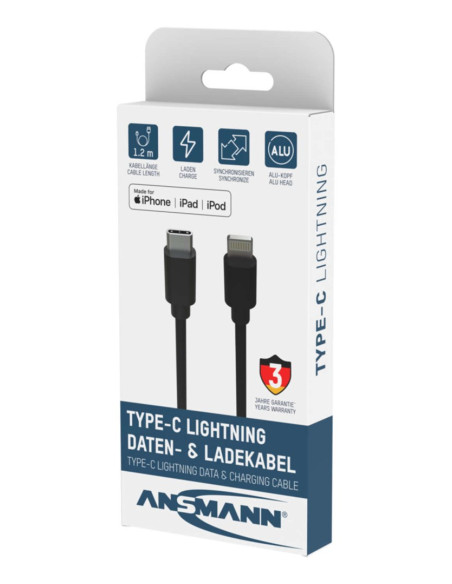 Ansmann 1700-0106 Kabel Do Telefonu Czarny 0,12 M Usb C Lightning