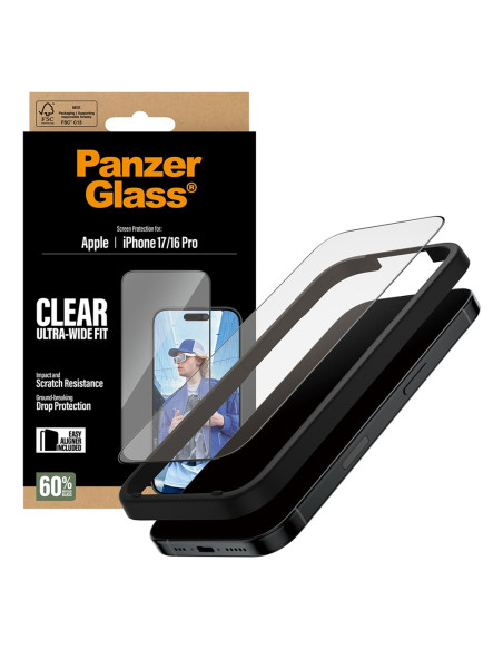 Panzerglass ® Screen Protector Iphone 17 | Iphone 16 Pro | Ultra-Wide Fit W. Easyaligner Przezroczysta Ochrona Ekranu Apple 1 Sz