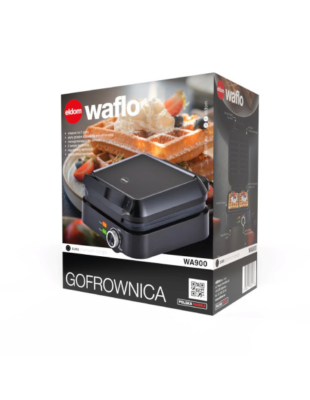 Eldom Gofrownica Wa900 Waflo 1200-2000W, Płynna Regulacja Temperatury, Blokada Pokrywy, Nienagrzwający Sie Uchwyt