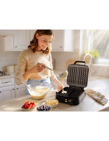 Eldom Gofrownica Wa900 Waflo 1200-2000W, Płynna Regulacja Temperatury, Blokada Pokrywy, Nienagrzwający Sie Uchwyt