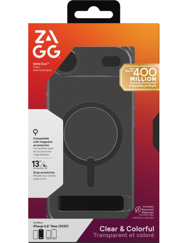 Zagg Santa Cruz Snap Kickstand Pokrowiec Na Telefon Komórkowy 16,5 Cm (6.5") Czarny, Przezroczysty