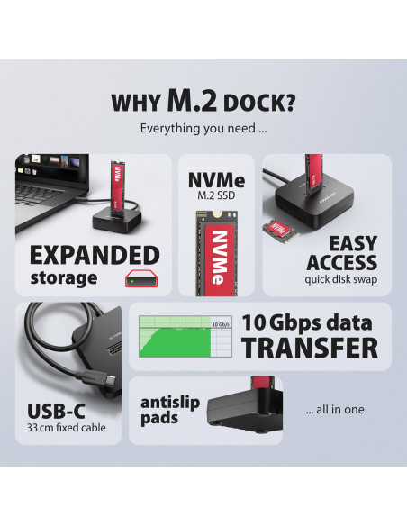Axagon Adsa-M2C11L Stacja Dokująca Do Dysków Twardych Usb 3.2 Gen 2 (3.1 Gen 2) Type-C Czarny