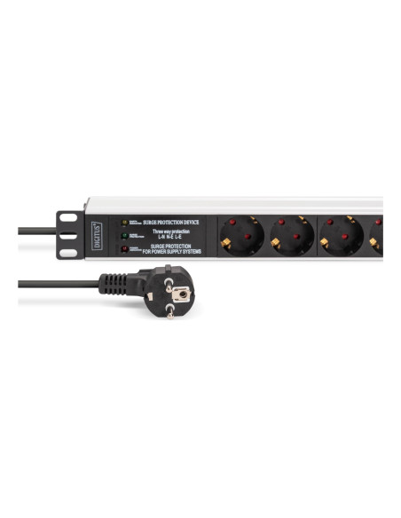 Digitus Dn-95441 Rozdzielacz Zasilania Pdu 7 X Gniazdo Sieciowe 1U Czarny, Srebrny
