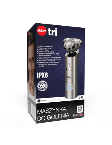 Eldom Maszynka Do Golenia G55 Trzy Głowice, Wyświetlacz Lcd, Blokada Przycisków , Akumulatorowo-Sieciowa