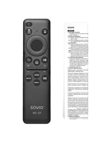 Savio Pilot Uniwersalny/Zamiennik Do Tv Samsung - Smart Tv Rc-27