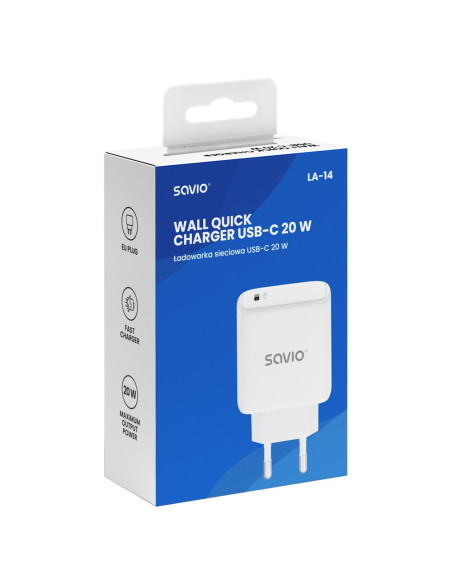 Savio Ładowarka Sieciowa La-14 20W Power Delivery 3.0, Biała