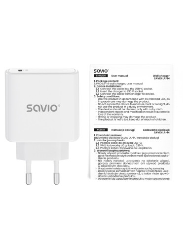 Savio Ładowarka Sieciowa La-14 20W Power Delivery 3.0, Biała