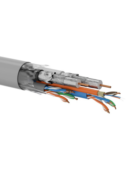Multikabel Q-Lantec Multimedia 2 X U/Utp Kat.6 + 2 X Rg6 1.13 + 2 X Fo G657A1, Lsoh Dca, Szary 500M
