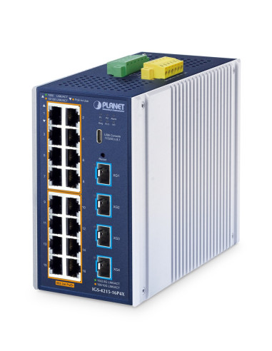 Planet Ndustrial L2+ 16-Port 10/100/1000T 802.3At Poe + 4-Port 10G Sfp+ Managed Ethernet Switch Zarządzany L2+ Gigabit Ethernet 