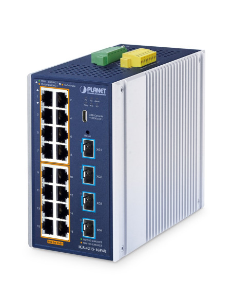 Planet Ndustrial L2+ 16-Port 10/100/1000T 802.3At Poe + 4-Port 10G Sfp+ Managed Ethernet Switch Zarządzany L2+ Gigabit Ethernet 