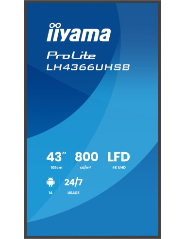 Iiyama Lh4366Uhsb-B1Ag Signage Display Płaski Panel Digital Signage 109,2 Cm (43") Lcd Wi-Fi 800 Cd/M2 4K Ultra Hd Czarny Proces