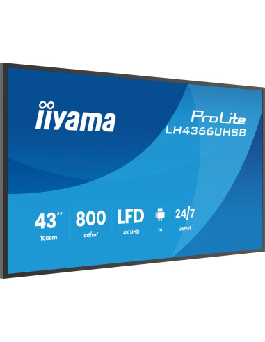 Iiyama Lh4366Uhsb-B1Ag Signage Display Płaski Panel Digital Signage 109,2 Cm (43") Lcd Wi-Fi 800 Cd/M2 4K Ultra Hd Czarny Proces