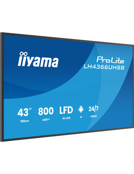 Iiyama Lh4366Uhsb-B1Ag Signage Display Płaski Panel Digital Signage 109,2 Cm (43") Lcd Wi-Fi 800 Cd/M2 4K Ultra Hd Czarny Proces