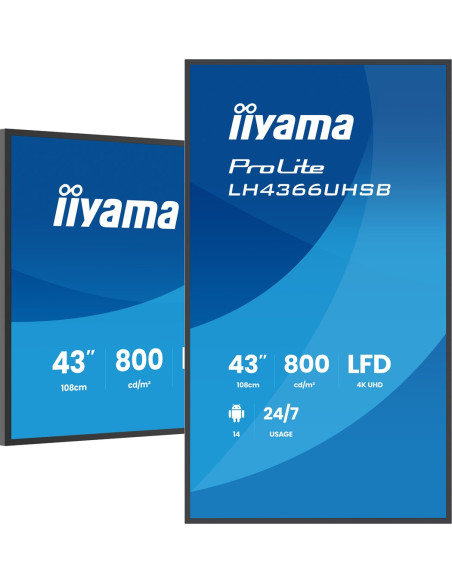 Iiyama Lh4366Uhsb-B1Ag Signage Display Płaski Panel Digital Signage 109,2 Cm (43") Lcd Wi-Fi 800 Cd/M2 4K Ultra Hd Czarny Proces