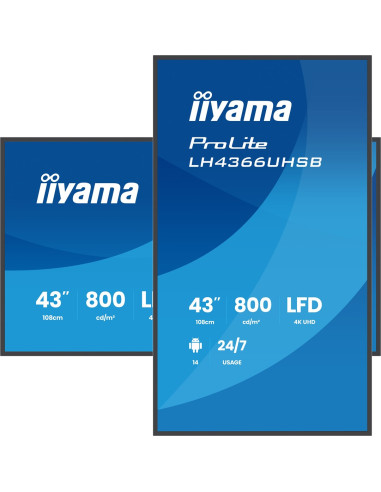 Iiyama Lh4366Uhsb-B1Ag Signage Display Płaski Panel Digital Signage 109,2 Cm (43") Lcd Wi-Fi 800 Cd/M2 4K Ultra Hd Czarny Proces
