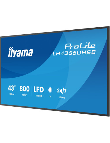 Iiyama Lh4366Uhsb-B1Ag Signage Display Płaski Panel Digital Signage 109,2 Cm (43") Lcd Wi-Fi 800 Cd/M2 4K Ultra Hd Czarny Proces