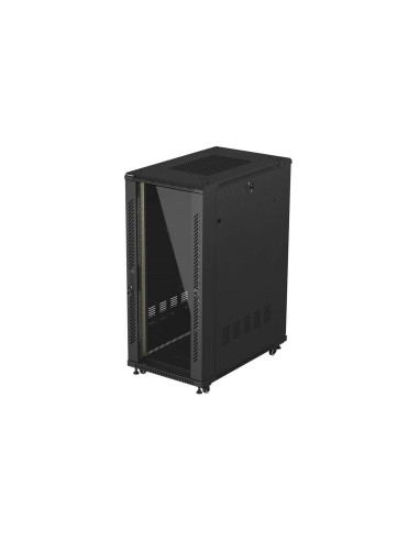 Szafa Instalacyjna Rack Stojąca 19" 27U 600 × 1000 Czarna, Drzwi Przeszklone, Lanberg (Flat Pack)