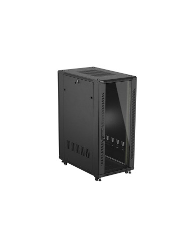 Szafa Instalacyjna Rack Stojąca 19" 27U 600 × 1000 Czarna, Drzwi Przeszklone, Lanberg (Flat Pack)