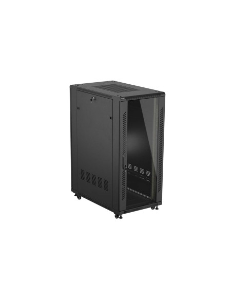 Szafa Instalacyjna Rack Stojąca 19" 27U 600 × 1000 Czarna, Drzwi Przeszklone, Lanberg (Flat Pack)
