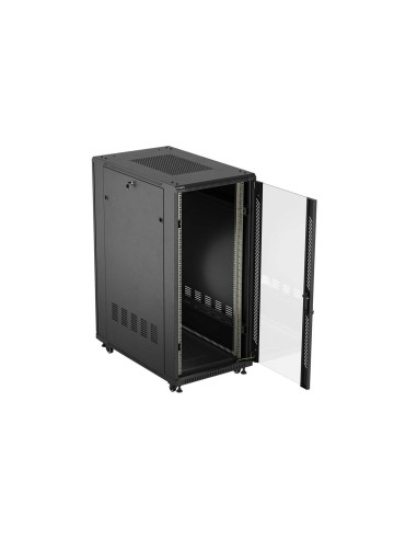 Szafa Instalacyjna Rack Stojąca 19" 27U 600 × 1000 Czarna, Drzwi Przeszklone, Lanberg (Flat Pack)