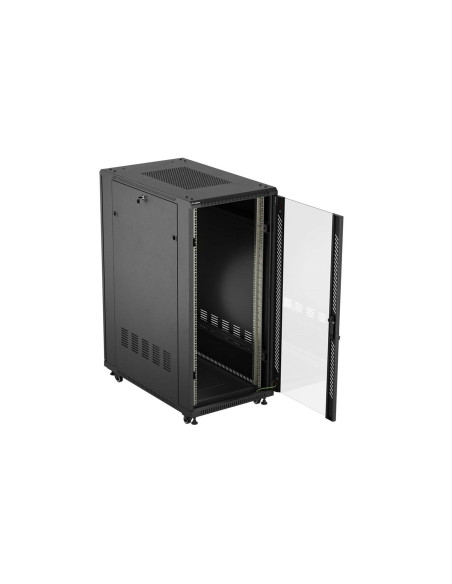 Szafa Instalacyjna Rack Stojąca 19" 27U 600 × 1000 Czarna, Drzwi Przeszklone, Lanberg (Flat Pack)