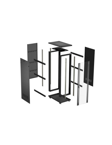Szafa Instalacyjna Rack Stojąca 19" 27U 600 × 1000 Czarna, Drzwi Przeszklone, Lanberg (Flat Pack)