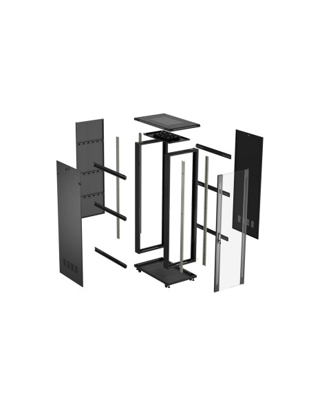 Szafa Instalacyjna Rack Stojąca 19" 27U 600 × 1000 Czarna, Drzwi Przeszklone, Lanberg (Flat Pack)