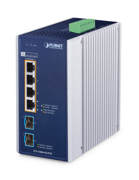 Planet Igs-1000-4Up2X Przełącznik Sieciowy 2.5G Ethernet (100/1000/2500) Obsługa Poe Aluminium, Niebieski