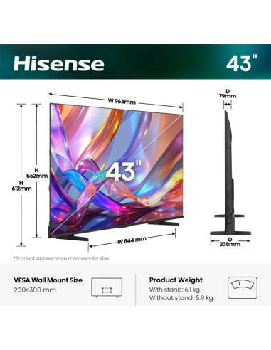 Hisense Tv | 43E7S | 43 | Smart Tv | Vidaa Smart Os | Uhd | Black