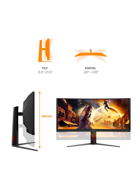 Aoc G4 Cu34G4Cap Monitor Komputerowy 86,4 Cm (34") 3440 X 1440 Px Ultrawide Quad Hd Lcd Czarny, Czerwony
