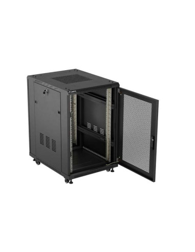 Szafa Instalacyjna Rack Stojąca 19" 18U 600 × 800 Czarna, Drzwi Perforowane, Lanberg (Flat Pack)