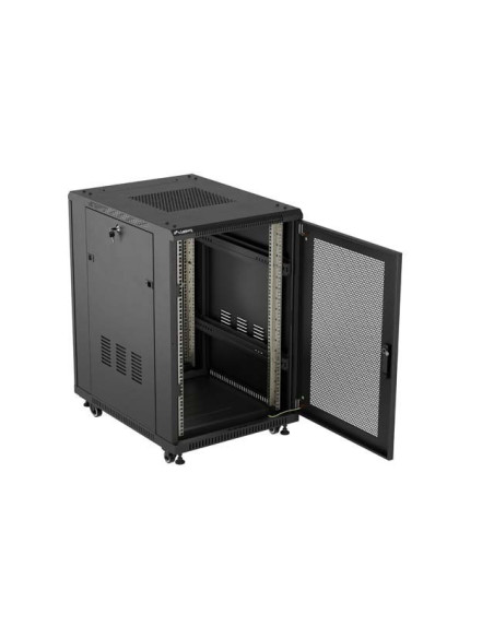 Szafa Instalacyjna Rack Stojąca 19" 18U 600 × 800 Czarna, Drzwi Perforowane, Lanberg (Flat Pack)