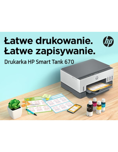 Hp Smart Tank 670 Bezprzewodowe All-In-One W Kolorze Drukarka, Drukowanie Dwustronne  Kopiowanie, Skanowanie